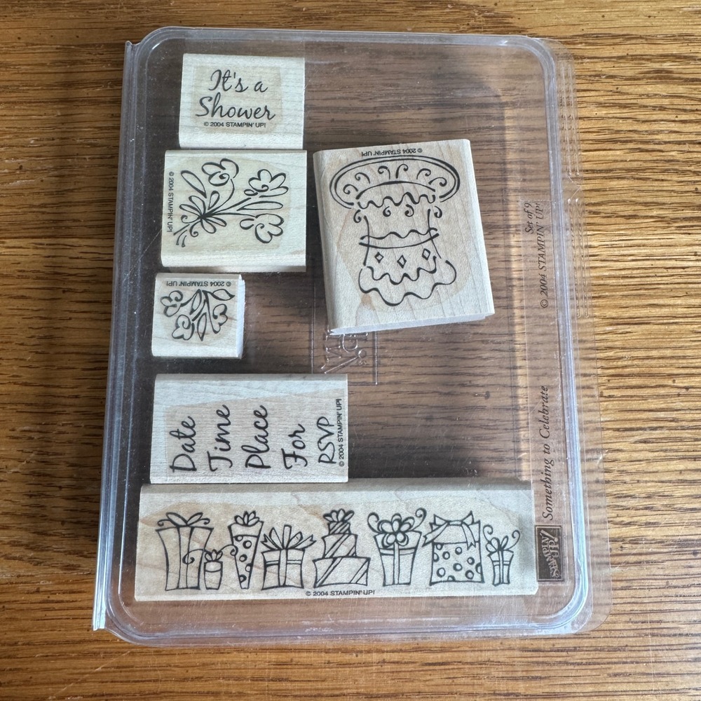 Stampin Up Something to Celebrate 2004 Wood Block Rubber‎ Stamp Set of 9 Party
